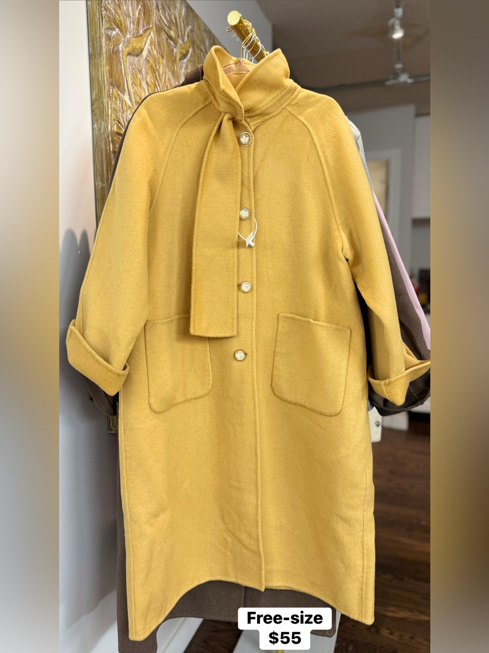 Women’s Mustard Tie-Neck Wool Coat - Brand Unspecified